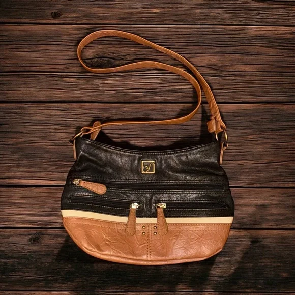 Stone Mountain Leather Hobo Handbag Black Brown & Tan - Picture 10 of 10